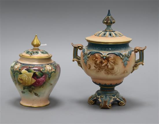 Two Worcester lidded vases tallest 18cm